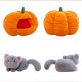 thumbnail image 4 of 2PCS Halloween Pumpkin Cat Stuffed Animal, 9.84 in Pumpkin House And Cat Plush Toys Set, Halloween Indoor Decoration for Sofa Bedroom, Trick Or Treat Halloween Party Gift (Gray), 4 of 6