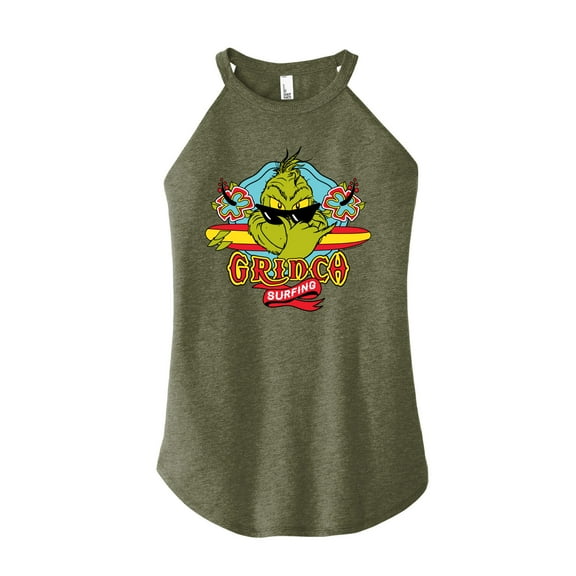 The Grinch - Grinch Surfing - Juniors High Neck Tank Top