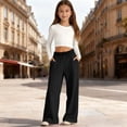thumbnail image 5 of longantii Girl's Baggy Straight Wide Leg Sweatpants Elastic Waisted Jogger Trackpants with Pockets Preppy Hip Hop Dance Trousers Black 9-10 Years, 5 of 5