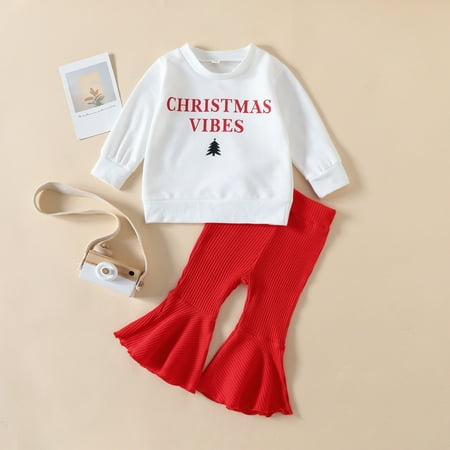 

Tejiojio Girls and Toddlers Soft Cotton Clearance Toddler Baby Girl Outfits Long Sleeve Letters Print Topswith Flared Pants Fall Outfits