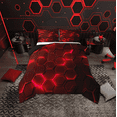 thumbnail image 1 of Erosebridal Chic Honeycomb Bedding Queen Comforter Set, Red Geometry Comforter Sets Queen Size, Teens Teenager Reversible Down Comforter, Microfiber Room Decor, 3 Pieces, 1 of 8