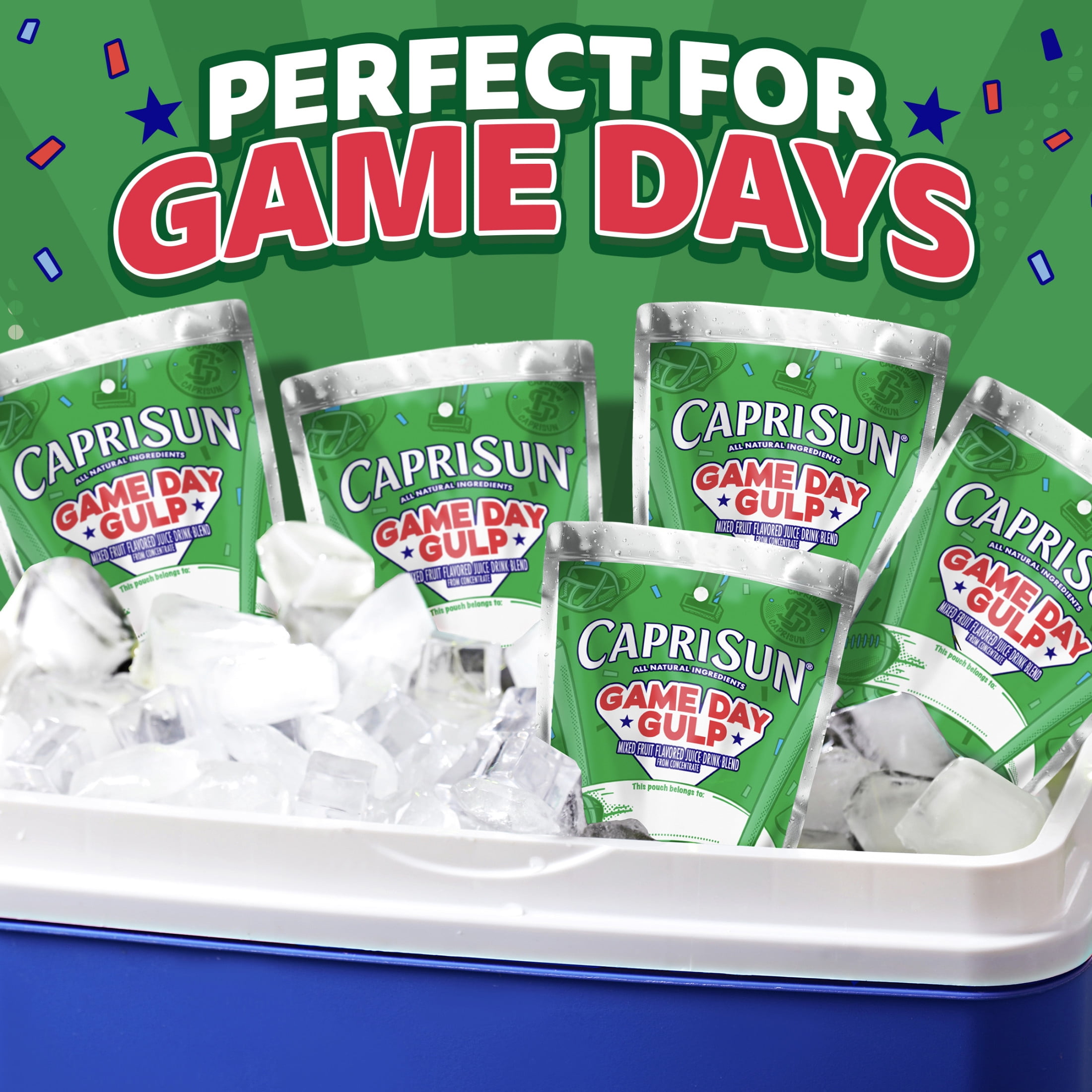 (4 pack) Capri Sun Game Day Gulp Juice Drink Blend Juice Boxes, 10 Pouches, For School Lunches and Tailgates, All Natural Ingredients, 6 oz