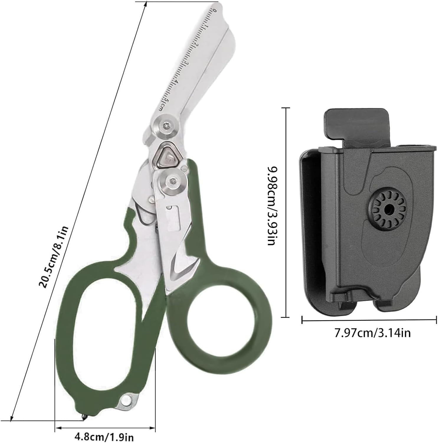 Trauma Shears, 6-in-1 Emergency Response Shears equipped with a Protective Sheath, Medical Scissors （army green)）