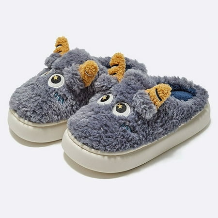 

CoCopeaunt Cute Little Monster Women Home Fur Slippers Warm Plush Couples Cotton Shoes Non-Slip Indoor Thick Sole Fluffy Slides