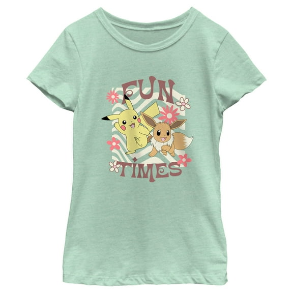 Girl's Pokemon Pikachu and Eevee Fun Times Graphic T-Shirt
