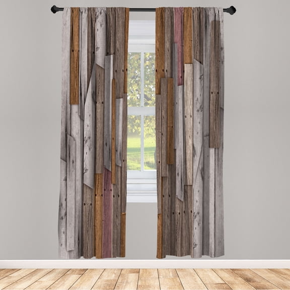 Ambesonne Rustic Curtains, Grunge Barn Door Farm Art, Pair of 28"x84", Pale Caramel