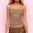 thumbnail image 2 of Wang6 Women Cropped Sequin Camisole Trendy Spaghetti Strap Sparklers Cami Tank Tops Square Neck Mardi Gras Sleeveless Undershirts Tees Brown L, 2 of 5