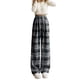 thumbnail image 1 of Gibobby pantalones de pana Pantalones a cuadros Retro americano para mujer, con forro polar grueso, cintura alta, sensación de delgadez, todo con pantalones informales de pierna ancha (Negro, XL), 1 of 5