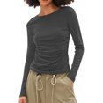 thumbnail image 3 of TKLPEHG Womens Tops Long Sleeve Crew Neck Pleated Slim Tops Classic Solid Color Lightweight Fashion Loose Casual Blouse (Gray,XL), 3 of 7