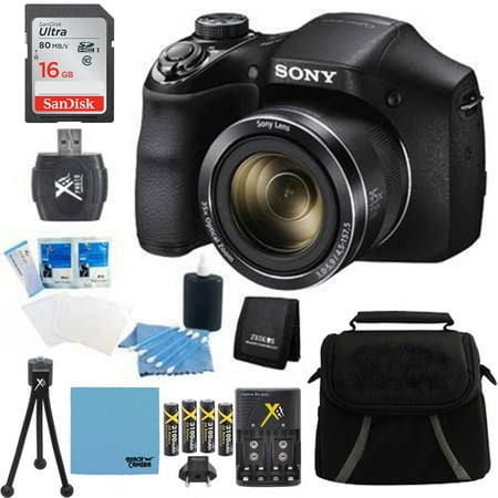 Sony DSC-H300 DSCH300 H300 H300/B Digital Camera (Black) Bundle w/ 16GB Ultra SDHC Memory Card, Rapid Multivoltage AC/DC Charger, 3100 Mah Rechargeable Batteries (Qty 4), Card Reader, Case + More