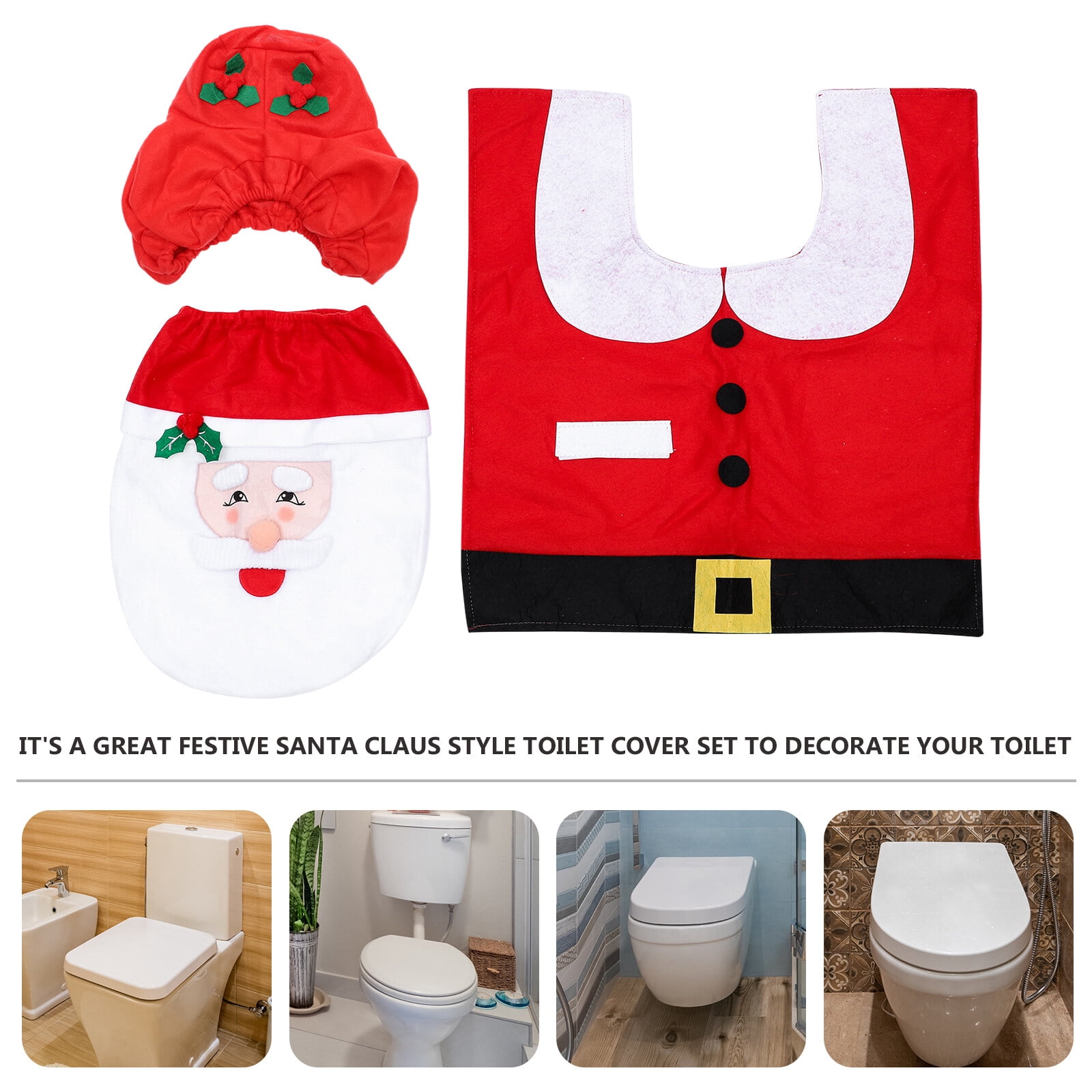 3D Santa Toilet Seat Cover Set Bathroom Christmas Decorations