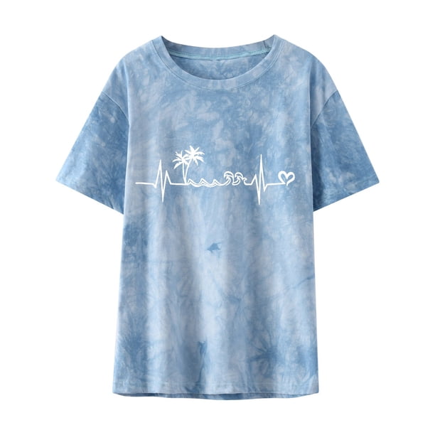 Tops de Mujer Camisas Casuales Blusas Moda Impreso Cuello Redondo Manga Corta Suelto Odeerbi ODB151913