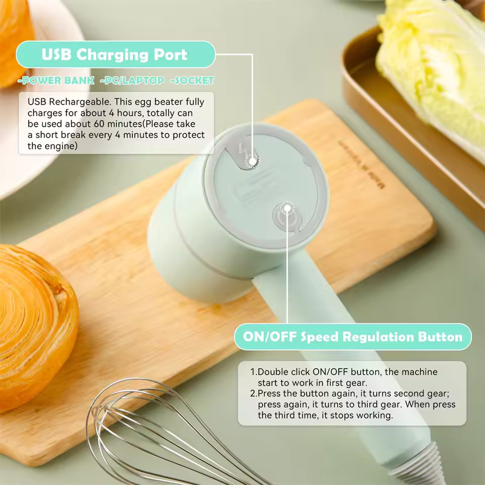 thumbnail image 5 of Handheld electric mixer beater Portable Hand Mixer – Includes Milk Frother, Egg Beater, and Food Processor Attachments for Baking and Kneading, 5 of 5