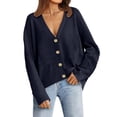 thumbnail image 2 of Ediodpoh Women’s Solid Color Cardigan Sweaters for Women Autumn Winter Versatile Buttons Knit Sweater Navy L, 2 of 5