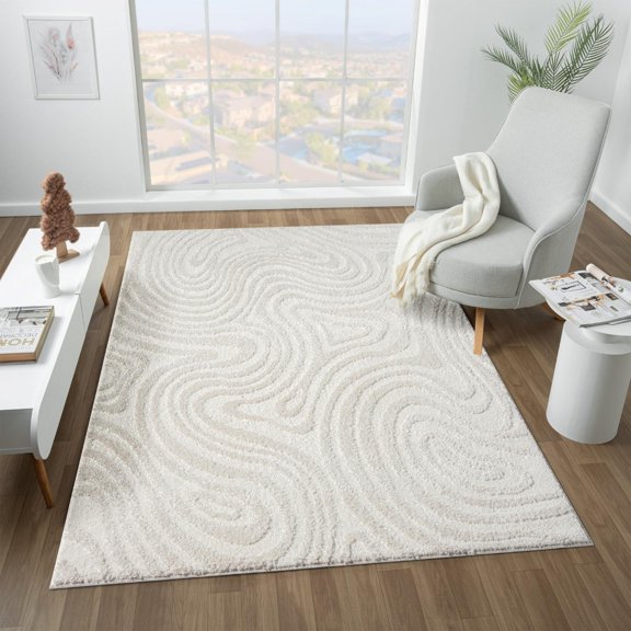 Luxe Weavers Geometric Swirl Cream 8x10 Area Rug, Indoor Carpet