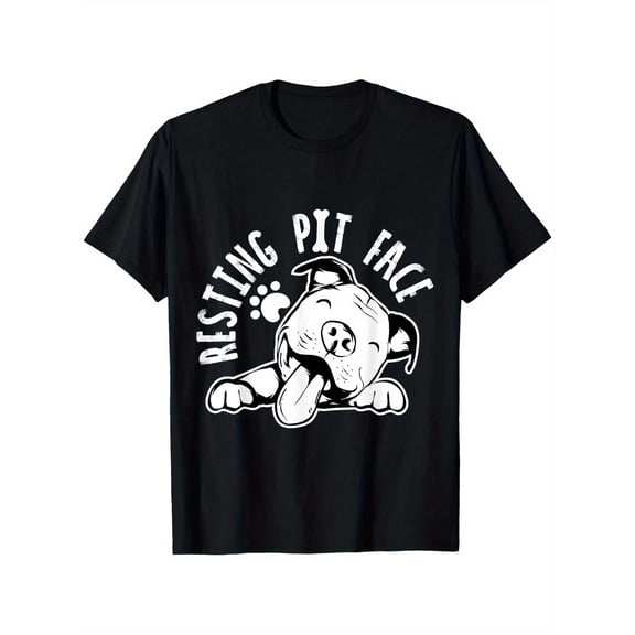 Funny Graphic Tee,Tops Has"Resting Pit Face"Text With Cute Pitbull Dog Pattern,Round Neck Regular Fit T-shirts, Size(S-5XL)