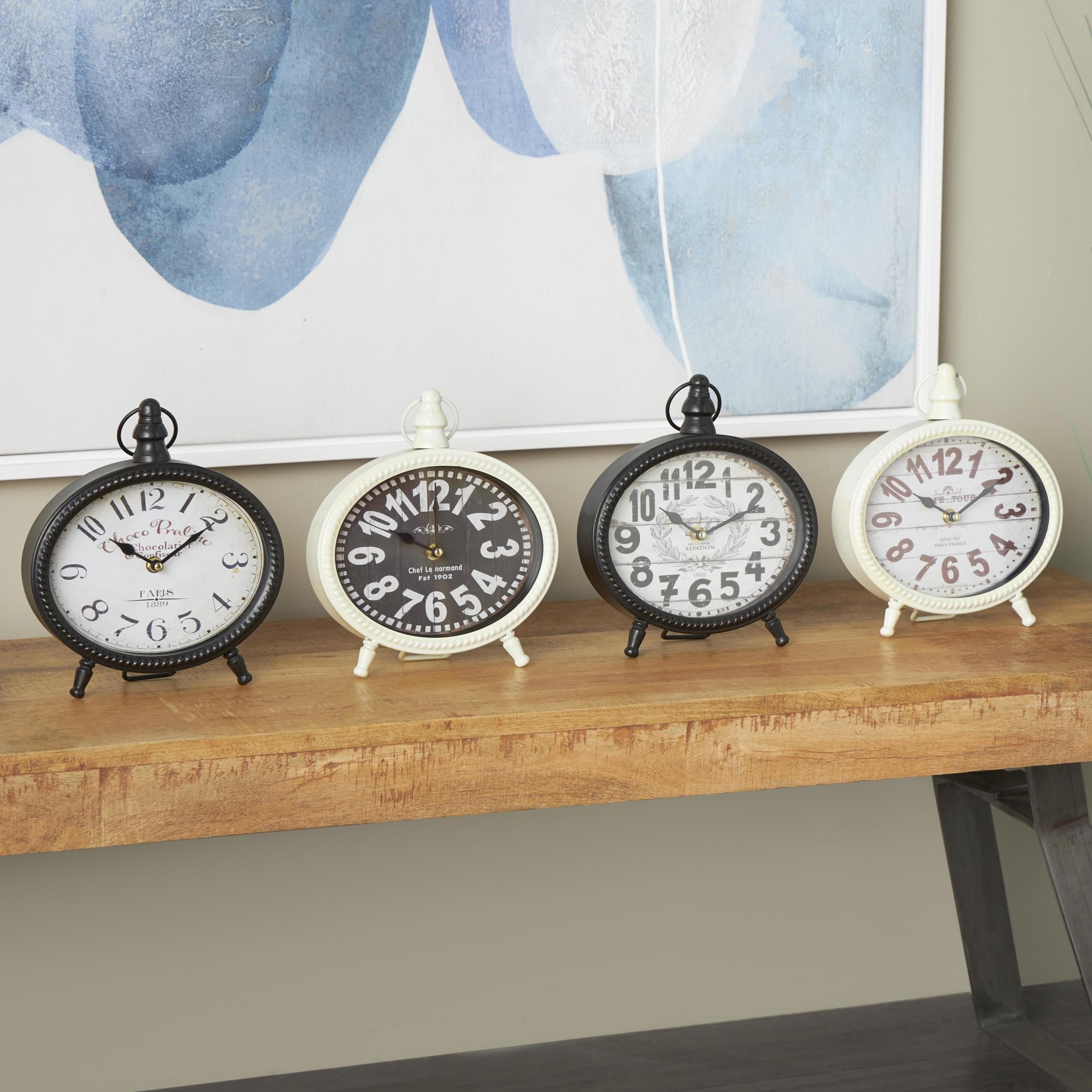 DecMode 9" Black Metal Ring Top Clock, Set of 4