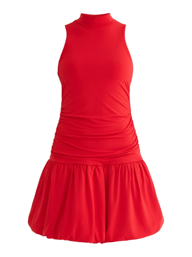 Madden NYC Women's Mock Neck Bubble Dress - Ruched Sleeveless Semi-Fitted  Chic Vibes - Walmart.com
