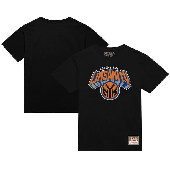 Men's Mitchell & Ness Jeremy Lin Black New York Knicks Linsanity Logo T-Shirt