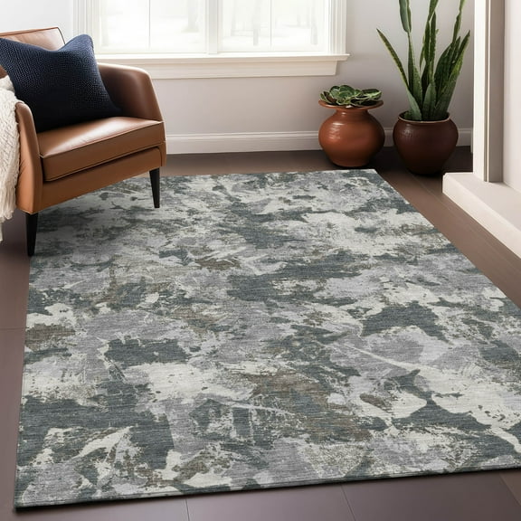 Addison Rugs Chantille Indoor/Outdoor Transitional Floral Charcoal Washable Rectangle Rug, 8' x 10'