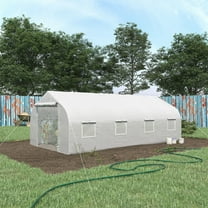Outsunny 20' x 10' x 7' Walk-In Greenhouse, Hot House, Roll Up Door, White