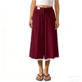 thumbnail image 6 of VBVC Women's High Waisted Cotton-Linen Capri Pants,Drawstring Lace Trim Casual Trousers,Lightweight Summer Wide Leg Pants with Pockets,Wine,S-2XL, 6 of 9