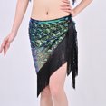 thumbnail image 2 of Xfvqtps Woman Sequin Dance Skirt Tassel Triangular Belt Belly Dancing Waist Towel Waist Chain Hip Towel Performance Skirt Green, 2 of 8