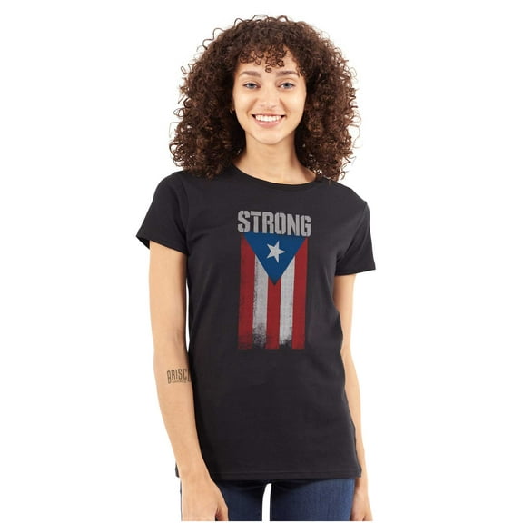 Puerto Rican Pride Frayed PR Flag Womens Slim Fit Graphic Tee Brisco Brands S