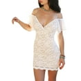 thumbnail image 3 of Liacowi Boho Mini Dress for Women Ruffle Short Sleeve Floral Lace Dress Square Neck Backless Bodycon Beach Dresses, 3 of 6
