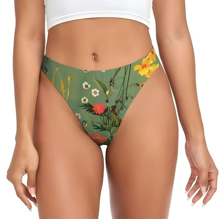 Rateoe Botanical Garden With Cats Pattern Seamless Women Underwear Thongs No Show Ladies Thong No Line Breathable Comfortable Panties Undies for Women-X-Small