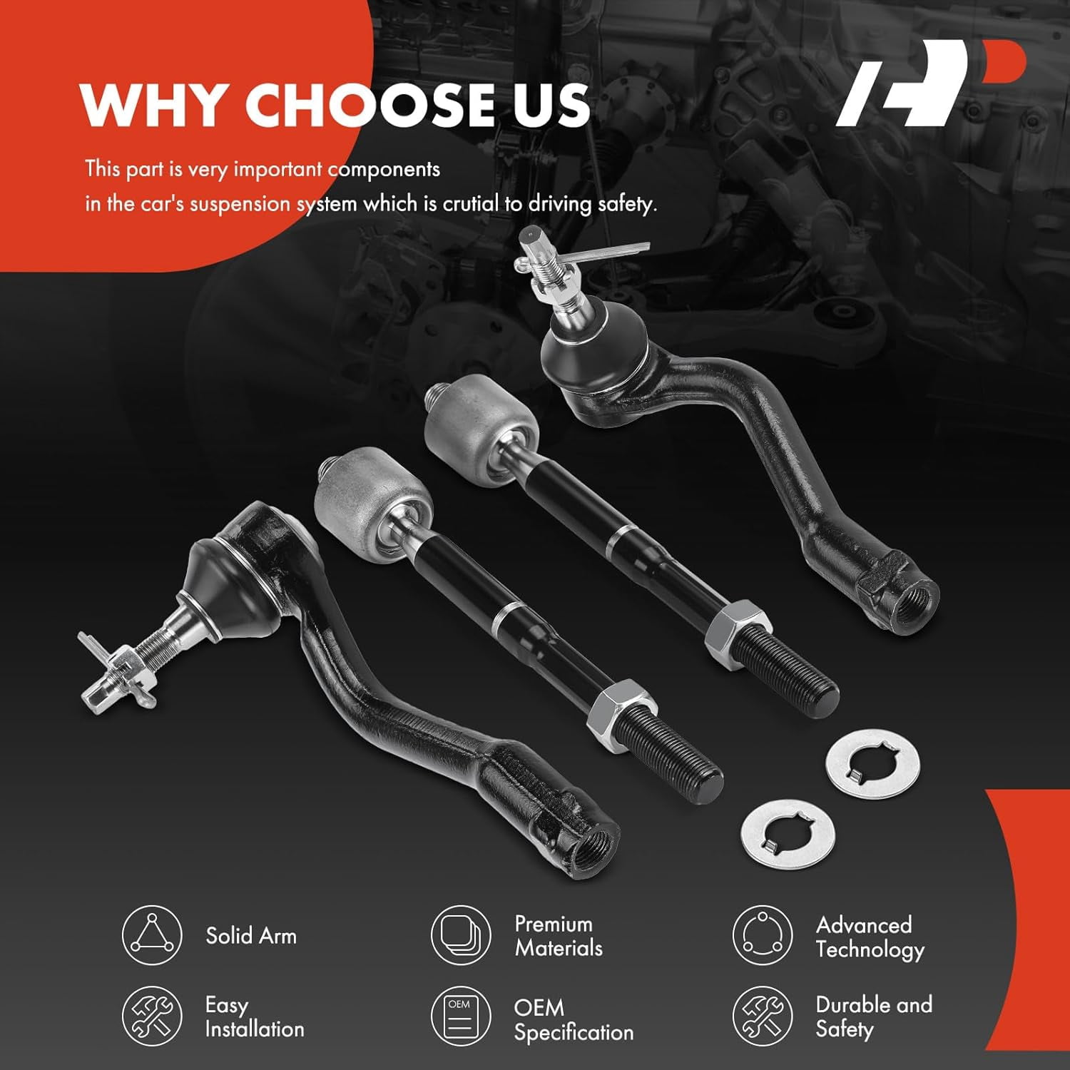 A-Premium Set of 4, Front Inner Outer Tie Rod End Kit, Compatible with Hyundai Sonata 2016-2017 & Kia Optima 2016-2018
