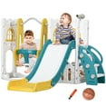 thumbnail image 1 of Qaba 6-in-1 Slide and Swing Set with Basketball Hoop, Climber, Yellow, 1 of 10