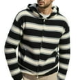 thumbnail image 2 of Men's Striped Knit Pullover Hoodie Full Zip Fashion Loose Ribbed Hem Casual Long Sleeve Sweatshirts with Pockets (L, Black), 2 of 7