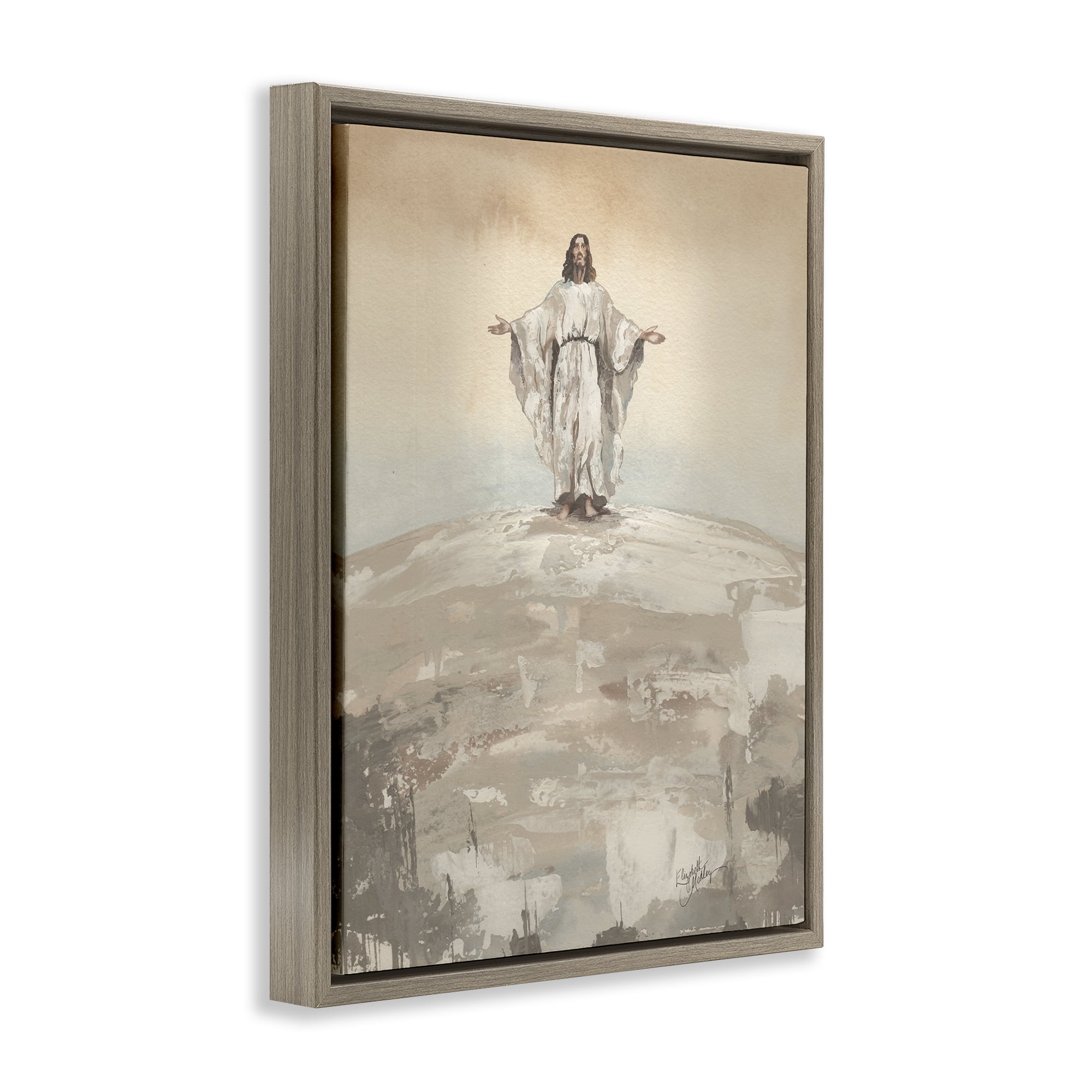 Stupell Industries Jesus on Hill Brown Framed Floater Canvas Wall Art, design by Elizabeth Medley