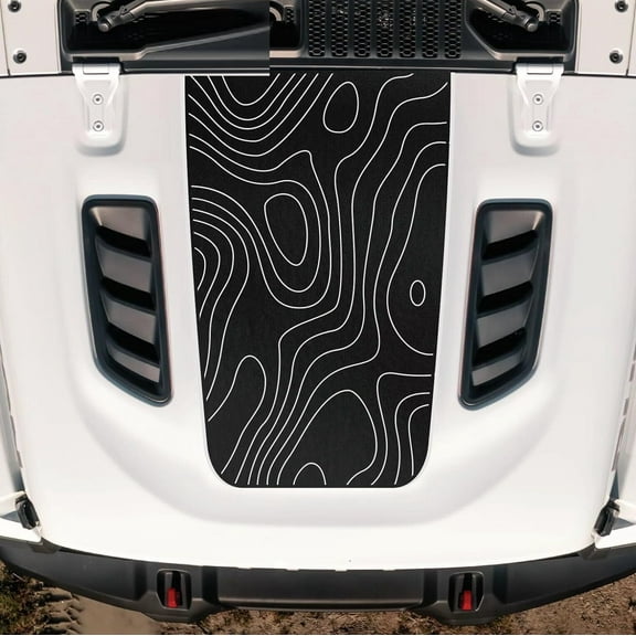 Topographic Blackout Hood Vinyl Decal Sticker Compatible with and Fits Jeep Wrangler JL/Fits Jeep Gladiator JT Rubicon