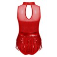 thumbnail image 4 of JanJean Filles Enfants Justaucorps-Robe de Danse Jazz Latin à Paillettes avec Franges Ventre Tango Rumba Samba Salsa Costume de Danse Rouge 8, 4 of 5