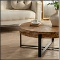 thumbnail image 5 of 31.29"Modern Retro Splicing Round Coffee Table , Fir Wood Table Top with Cross Legs Metal Base(Same SKU:W757123560), 5 of 15