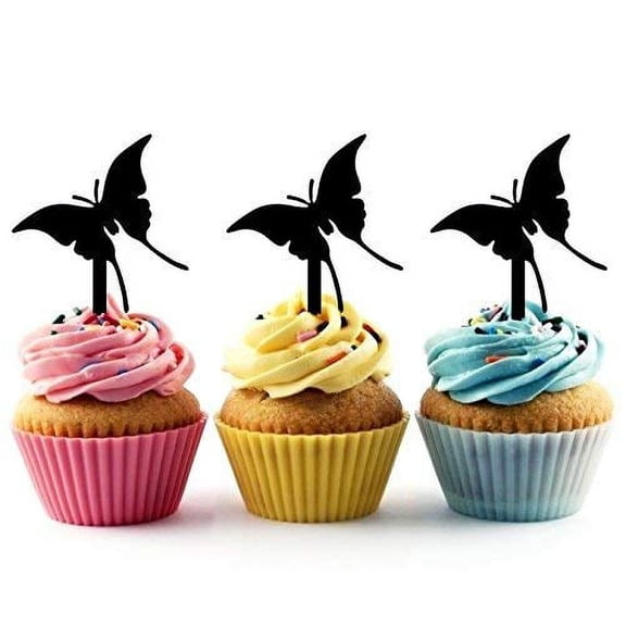 Swallowtail Butterfly Silhouette Acrylic Cupcake Toppers 12 pcs