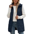 thumbnail image 2 of Women's Warm Mid-Length Puffer Vests,Full Zip Sleeveless Hooded Casual Layering Winter Outerwear Jacket with Side Pocket, 2 of 7