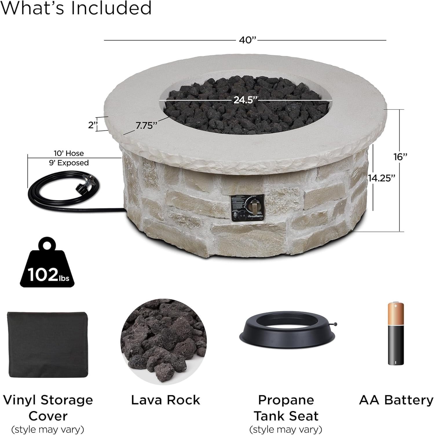 Real Flame Scottsdale 40" Round Stone Propane Fire Pit Table in Beige