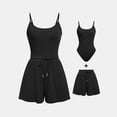 thumbnail image 2 of Matching Sets Women Clothing Summer Shorts Suit Ribbed Crew Neck Vacation Outfits,Black,M, 2 of 9