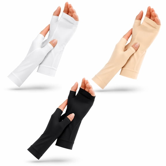 HXRH 3 Pairs Elderly Skin Thin Protector Gloves Driving Sun Block Gloves Men and Women Fingerless Gloves Bruise Abrasions Protective Covering(Black/White/Skin Color)