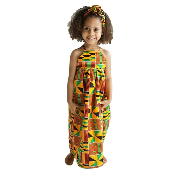 Toddler Kids Baby Girls African Dashiki Dress Traditional Sleeveless Strap Princess Backless Dresses 1 to 6 Years