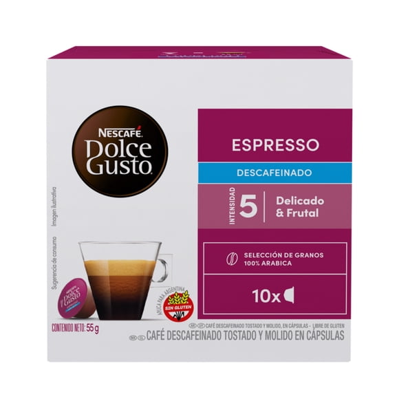 Polvo en Cápsulas Nescafé Dolce Gusto Sabor Espresso Descafeinado Caja con 10 Cápsulas de 5.5 g c/u