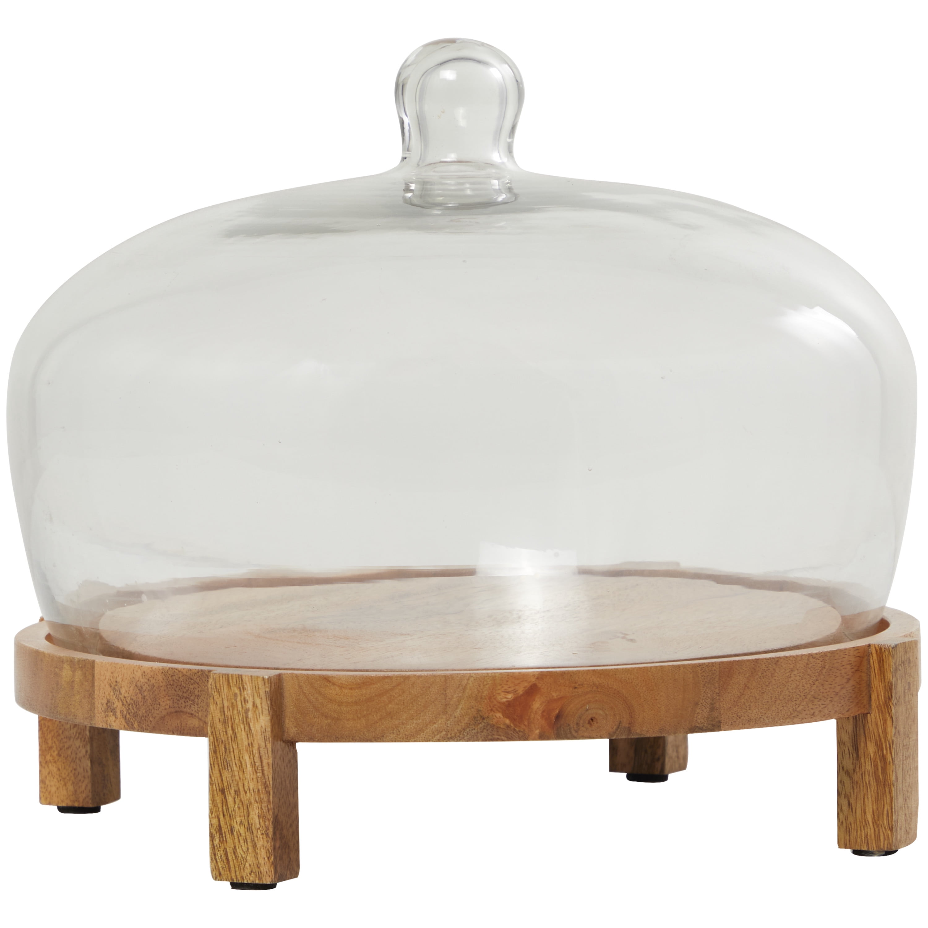 DecMode 12" x 10" Brown Mango Wood Elevated Decorative Stand with Glass Dome Cover, 1-Piece