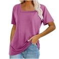 thumbnail image 2 of Fanxing T-Shirts Tendance pour Femmes, Blouse Plissée à Manches Courtes, Col Carré, Tunique, Rose Vif, S, 2 of 7