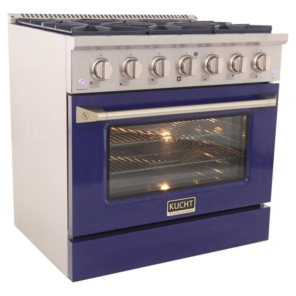 Pemberly Row 36" Stainless Steel Propane Gas Range in Blue and Silver