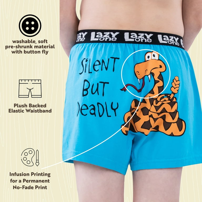 LazyOne Funny Animal Boxers, Novelty Boxer Shorts, Humorous Kids'  Underwear, Gag Gifts for Boys, Fart, Snake (Silent But Deadly, Small)