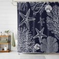 thumbnail image 6 of Bathroom Shower Curtain Watercolor Starfish Shell Coral Waterproof Shower Curtains with Hooks, Ocean Creature on Black Bath Curtains Bathtub Curtain Home Decor 72x84in, 6 of 9