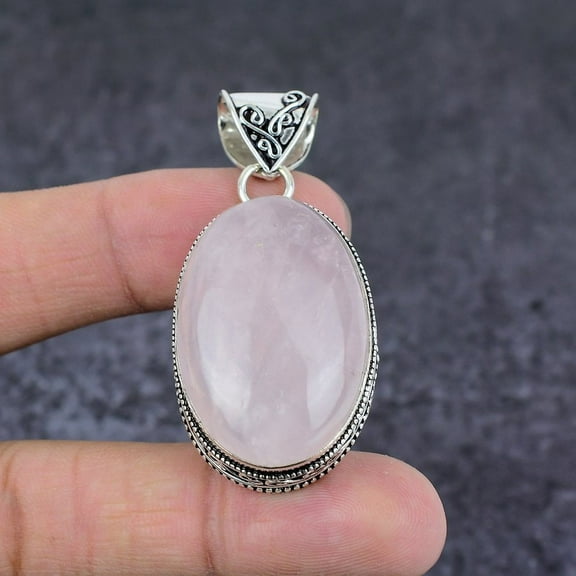 Rose Quartz Handmade 925 Sterling Silver Gift Jewelry Pendant 2.17" For Her
